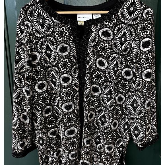 Alfred Dunner Sz L Metallic Gold Black & White Tile Print Sweater Event Dressy - Picture 2 of 6
